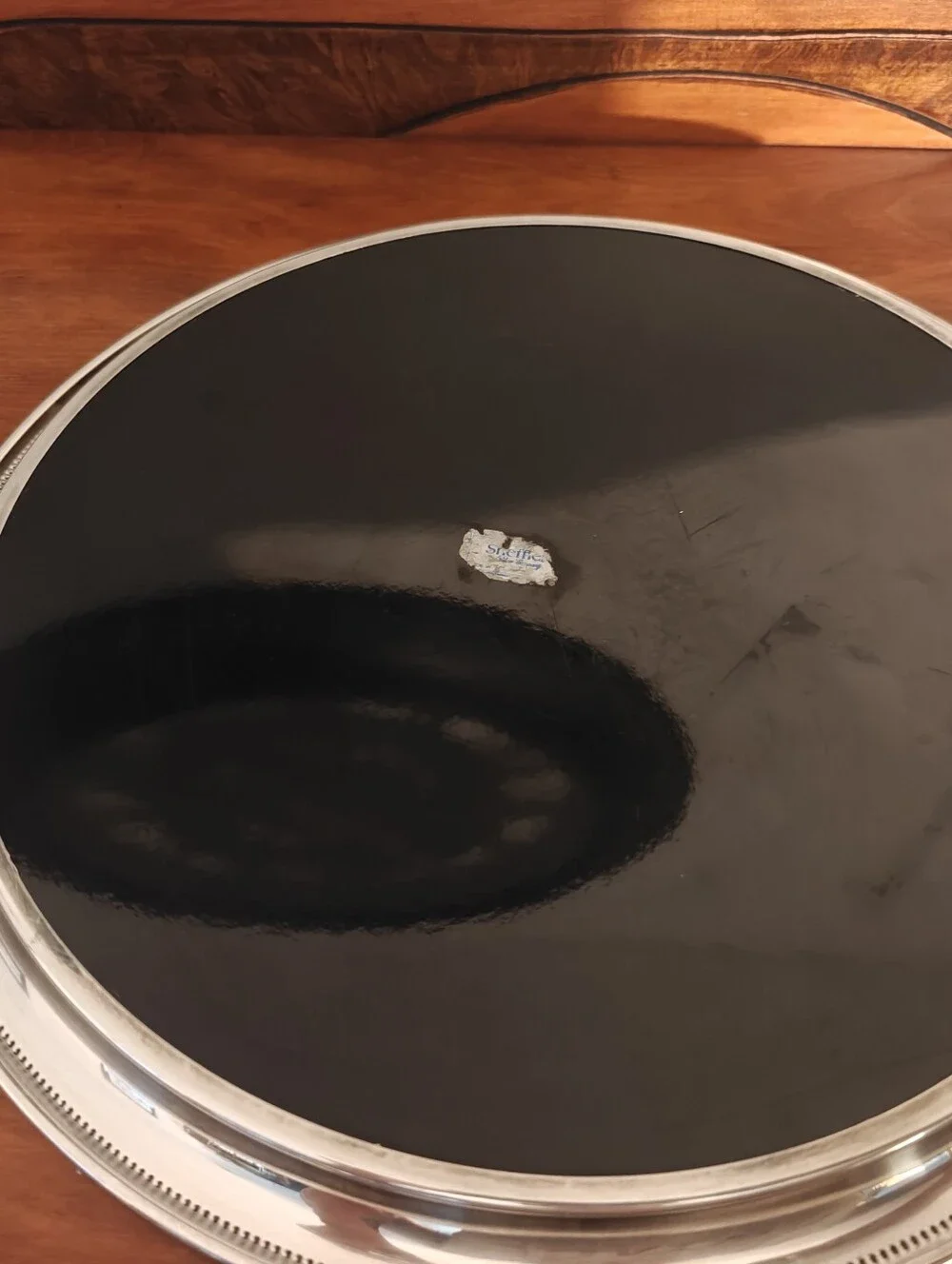 vintage Sheffield silver-plated cocktail serving tray Black Formica Middle 13.5